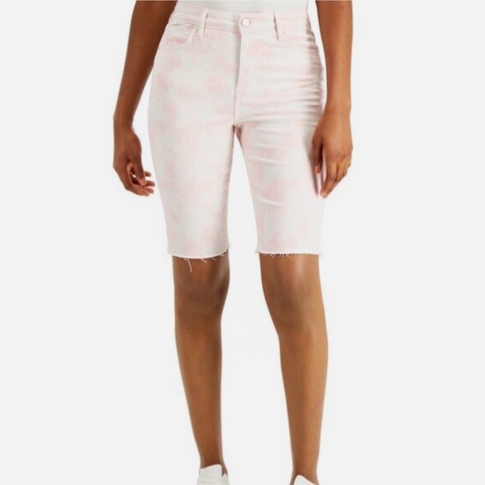 William Rast High Rise Light pink white Tye Dye Bermuda Denim Biker Jean Short